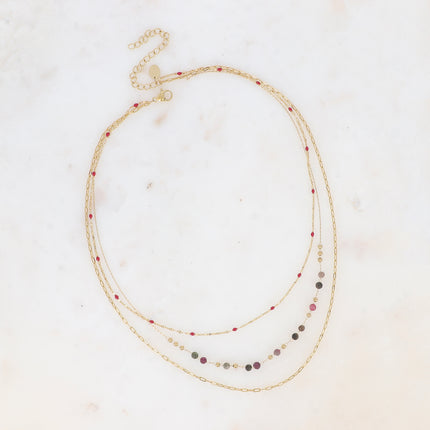 Collier 3 rangs avec pierres naturelles et émail