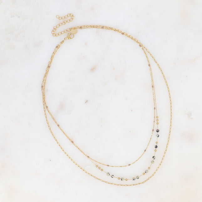 Three-strand necklace with natural stones and enamel