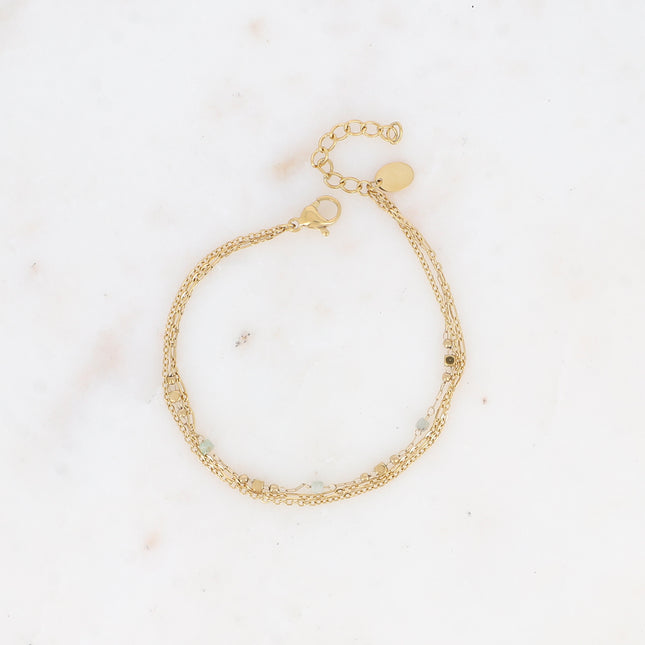 Bracelet 3 rangs - mailles forçat, alternée et fine avec perles et pierres naturelles cubiques