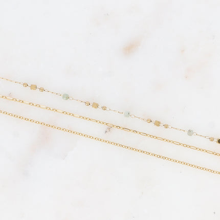 Bracelet 3 rangs - mailles forçat, alternée et fine avec perles et pierres naturelles cubiques
