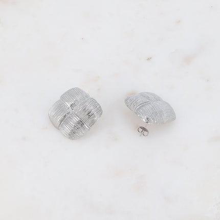 Stud earrings - square textured checkerboard effect 31mm