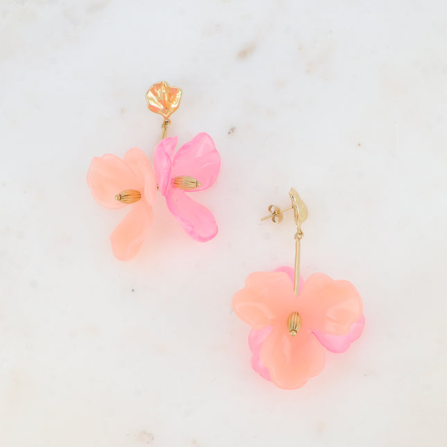 Boucles pendantes - ginko, tige et double feuillage en acétate