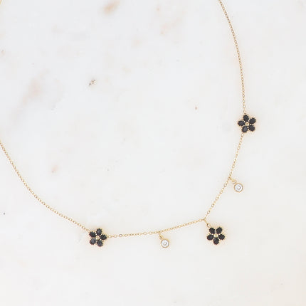 Collier - 3 fleurs en émail et cristaux