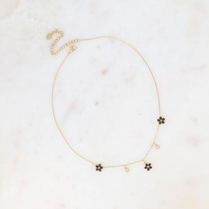 Collier - 3 fleurs en émail et cristaux