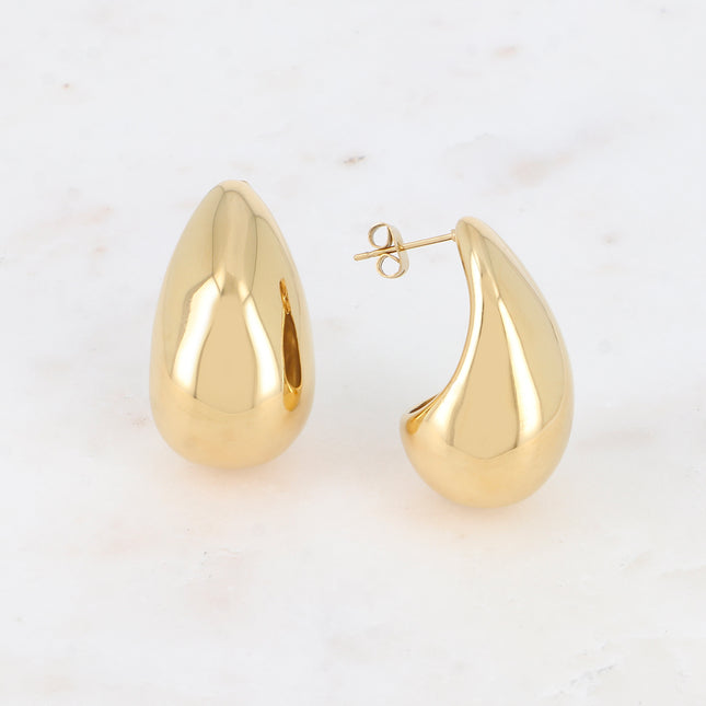 Boucles puces - goutte creuse lisse 28x34mm