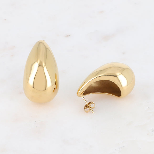 Boucles puces - goutte creuse lisse 28x34mm