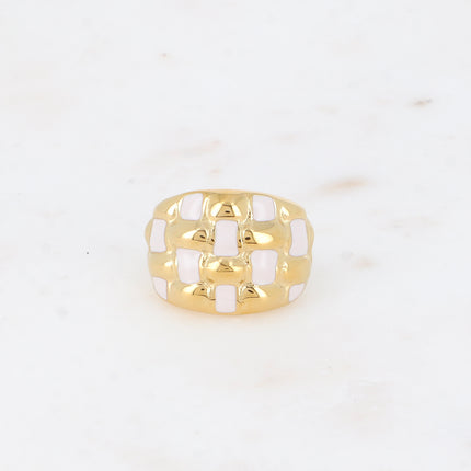 Bague - forme bombée et quadrillée avec émail