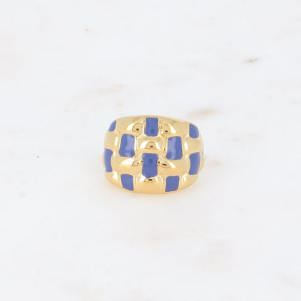 Bague - forme bombée et quadrillée avec émail
