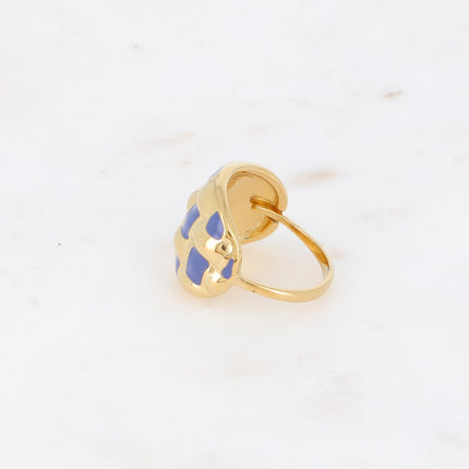 Bague - forme bombée et quadrillée avec émail