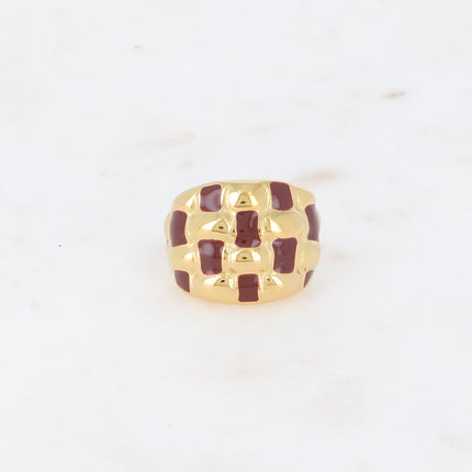 Bague - forme bombée et quadrillée avec émail