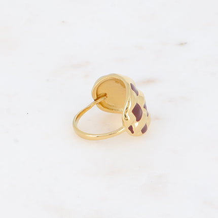 Bague - forme bombée et quadrillée avec émail
