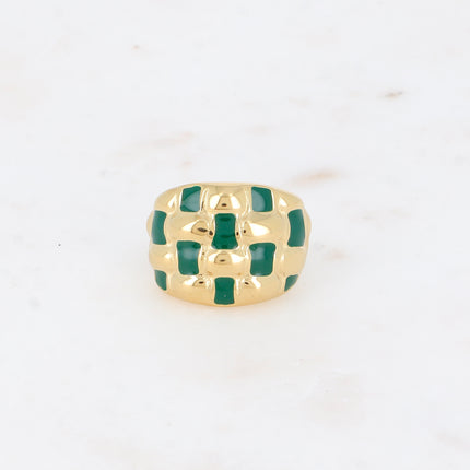 Bague - forme bombée et quadrillée avec émail
