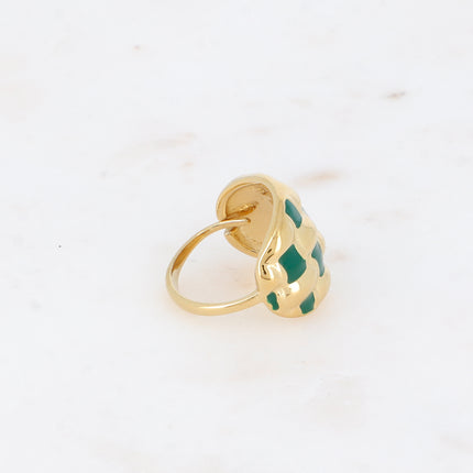 Bague - forme bombée et quadrillée avec émail