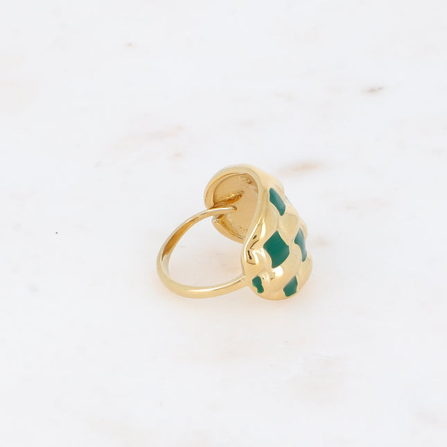 Bague - forme bombée et quadrillée avec émail