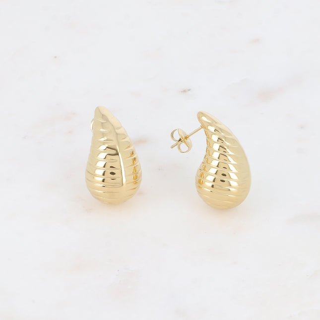Boucles puces - goutte effet strié 14x26mm