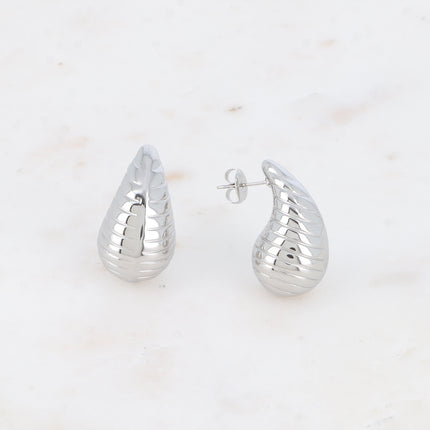 Boucles puces - goutte effet strié 14x26mm