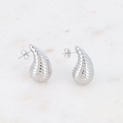 Boucles puces - goutte effet strié 14x26mm