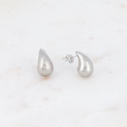 Stud earrings - teardrop with a brushed matte effect, 12x20mm