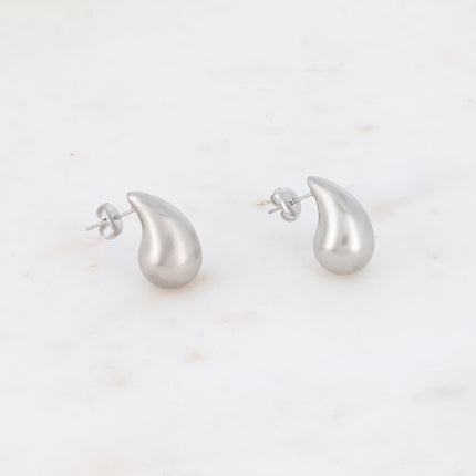 Stud earrings - teardrop with a brushed matte effect, 12x20mm
