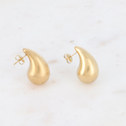 Stud earrings - teardrop with a brushed matte effect, 17x30mm