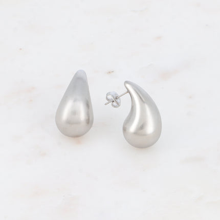 Stud earrings - teardrop with a brushed matte effect, 17x30mm
