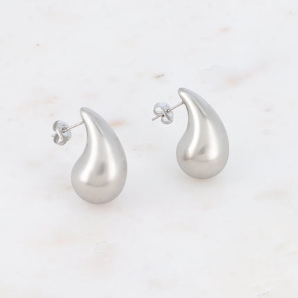 Stud earrings - teardrop with a brushed matte effect, 17x30mm