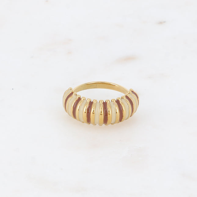 Bague - anneau large strié avec émail