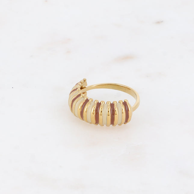Bague - anneau large strié avec émail