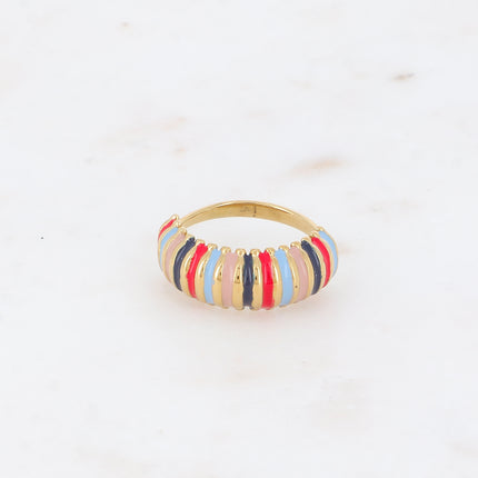 Bague - anneau large strié avec émail
