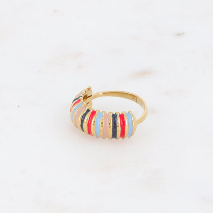 Bague - anneau large strié avec émail