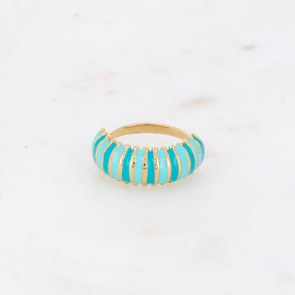 Bague - anneau large strié avec émail