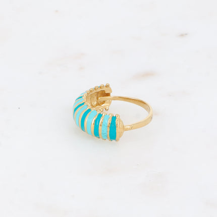 Bague - anneau large strié avec émail