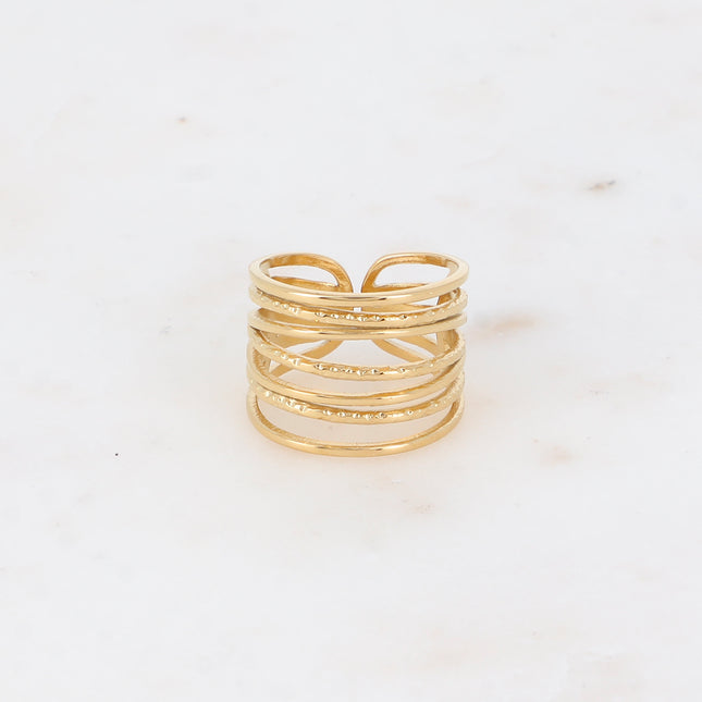 Esmeralda wide ring - 7 intertwined, smooth, and textured bands