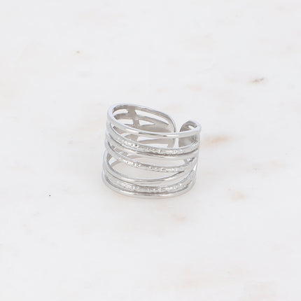 Bague large Esméralda - 7 anneaux entrelacés, lisses et texturés