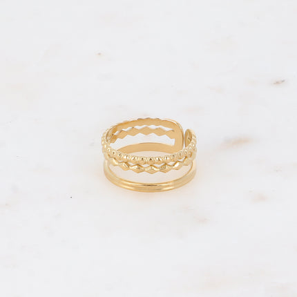 Bague - 3 rangs, lisses, losanges et boules