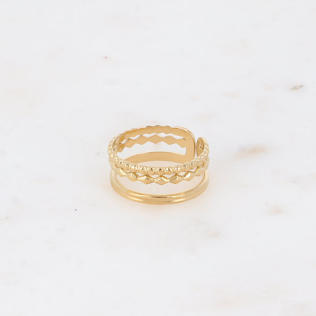 Bague - 3 rangs, lisses, losanges et boules