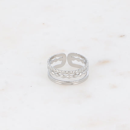 Bague - 3 rangs, lisses, losanges et boules