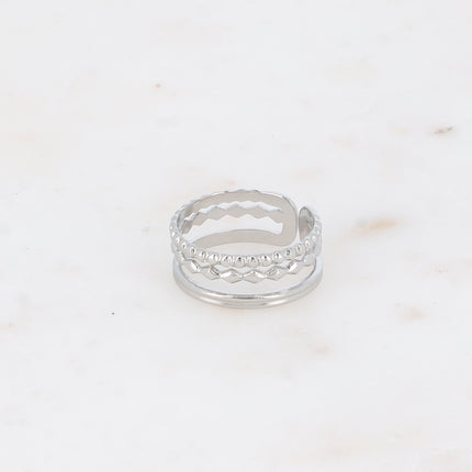 Bague - 3 rangs, lisses, losanges et boules