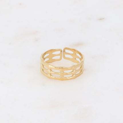 Bague fine - 3 anneaux martelés, ajourés effet quadrillé