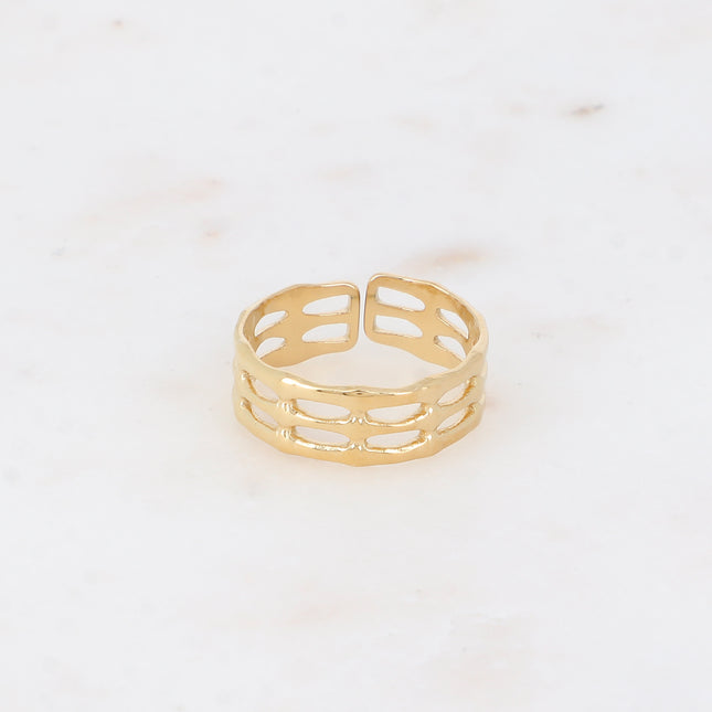 Thin ring - 3 hammered, openwork bands with a grid effect