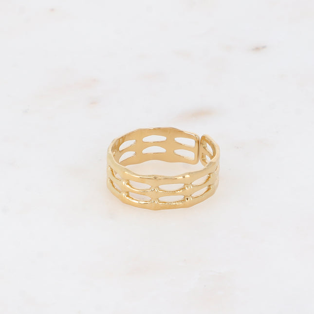 Thin ring - 3 hammered, openwork bands with a grid effect