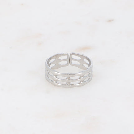 Bague fine - 3 anneaux martelés, ajourés effet quadrillé
