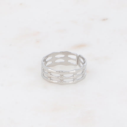 Bague fine - 3 anneaux martelés, ajourés effet quadrillé