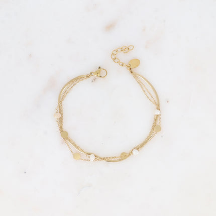 Multi-strand bracelet - round discs and freshwater pearls