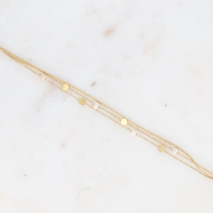 Multi-strand bracelet - round discs and freshwater pearls