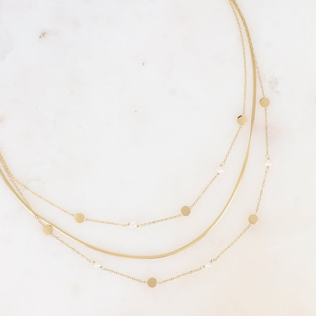 Collier multirangs - pastilles rondes et perles d'eau douce
