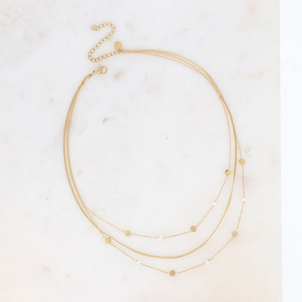 Collier multirangs - pastilles rondes et perles d'eau douce