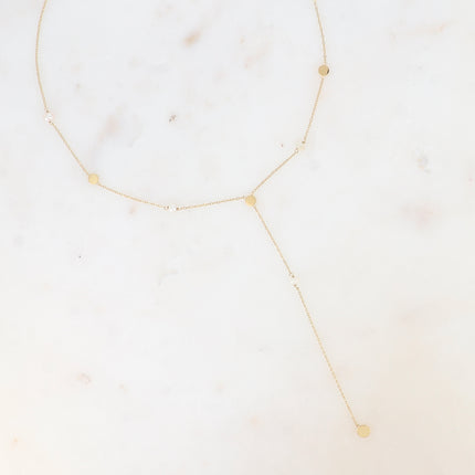 Collier Y - pastilles rondes et perles d'eau douce