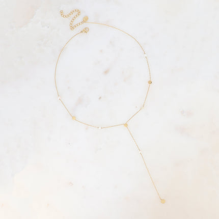 Collier Y - pastilles rondes et perles d'eau douce