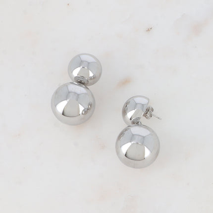 Dangle earrings - half ball and smooth mirror-finish dangle ball